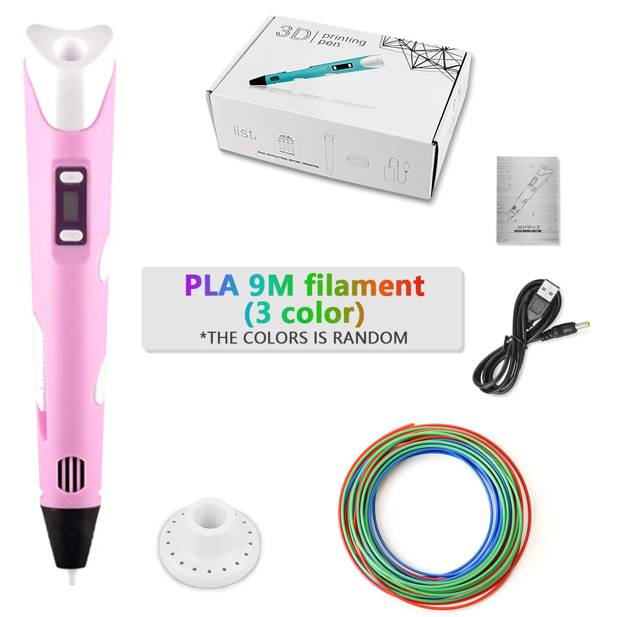 Pink-9M color Children’s 3D Printing Pen With LCD Screen for Creative Drawing