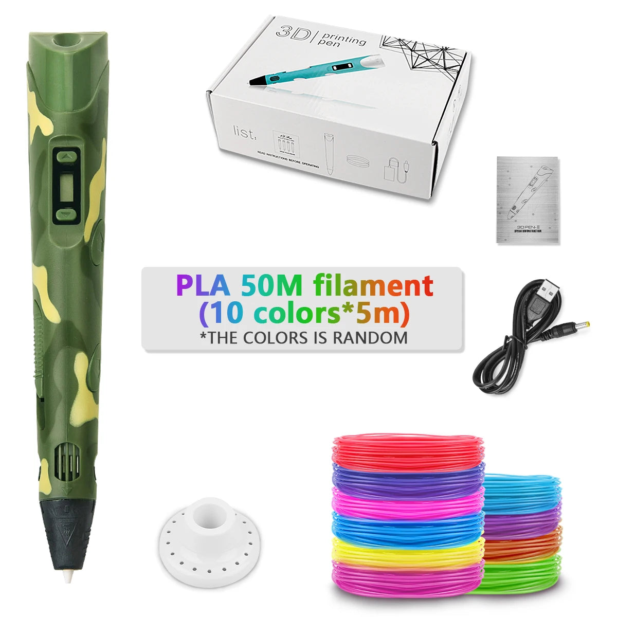 Camouflage-50M color Children’s 3D Printing Pen With LCD Screen for Creative Drawing