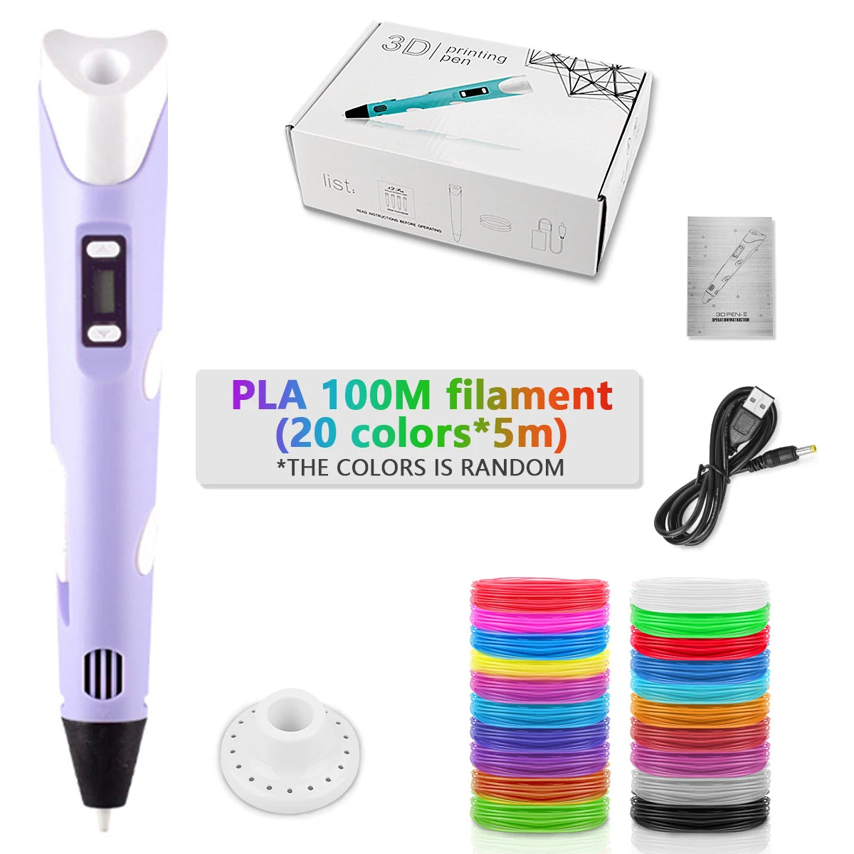 Purple-100M color Children’s 3D Printing Pen With LCD Screen for Creative Drawing