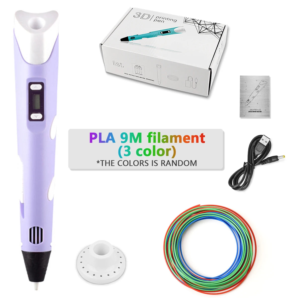Purple-9M color Children’s 3D Printing Pen With LCD Screen for Creative Drawing