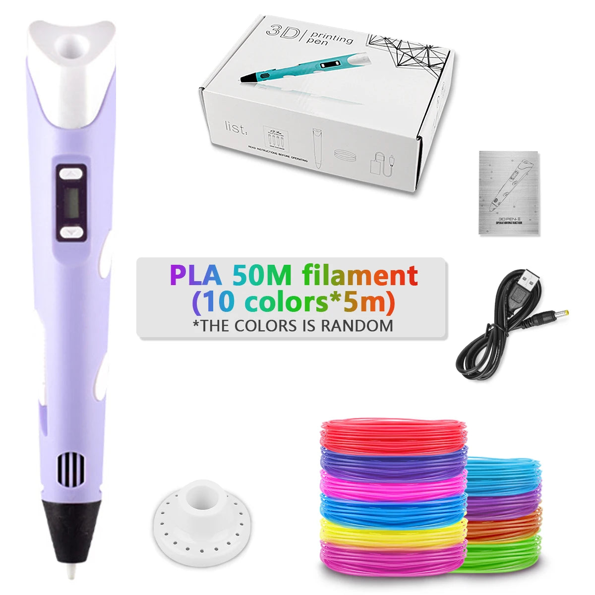 Purple-50M color Children’s 3D Printing Pen With LCD Screen for Creative Drawing
