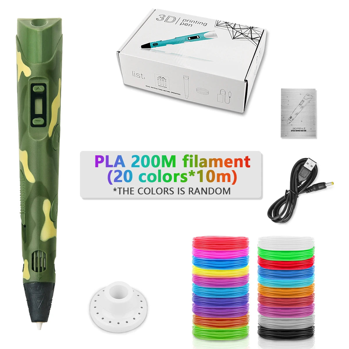 Camouflage-200M color Children’s 3D Printing Pen With LCD Screen for Creative Drawing