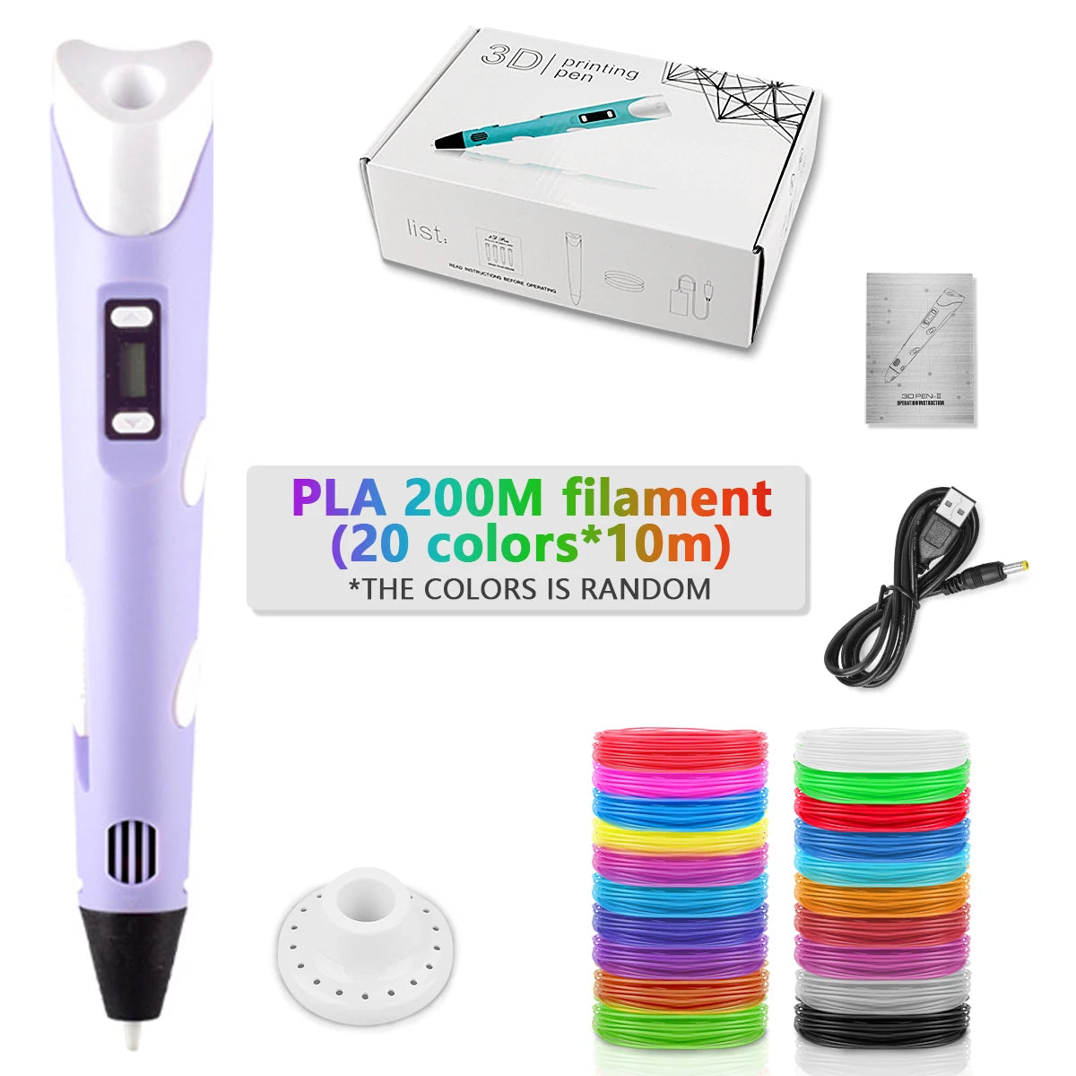 Purple-200M color Children’s 3D Printing Pen With LCD Screen for Creative Drawing