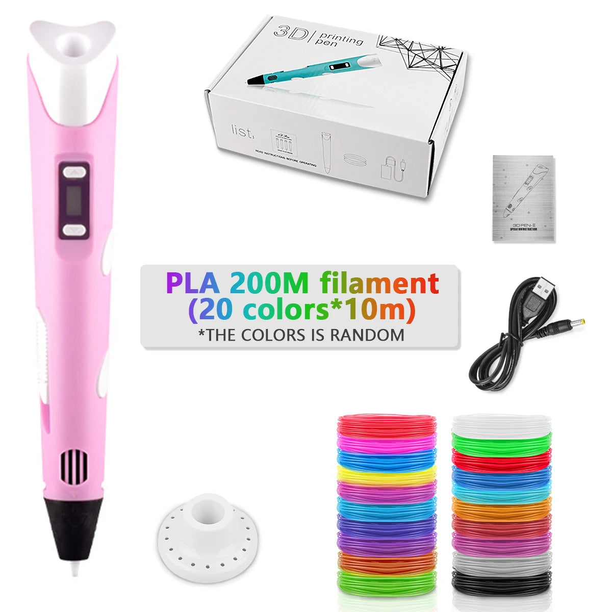 Pink-200M color Children’s 3D Printing Pen With LCD Screen for Creative Drawing
