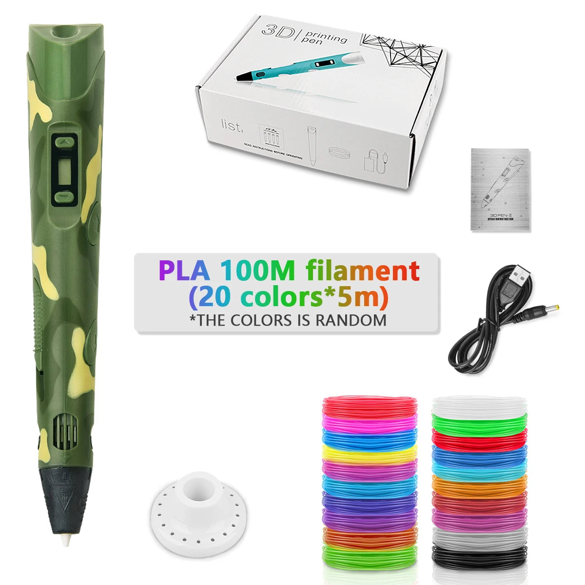 Camouflage-100M color Children’s 3D Printing Pen With LCD Screen for Creative Drawing