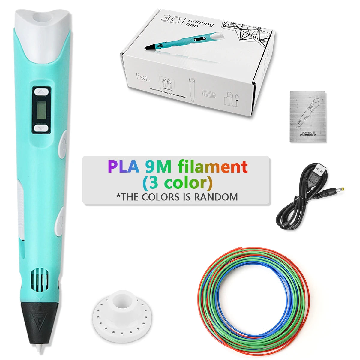 Blue-9M color Children’s 3D Printing Pen With LCD Screen for Creative Drawing