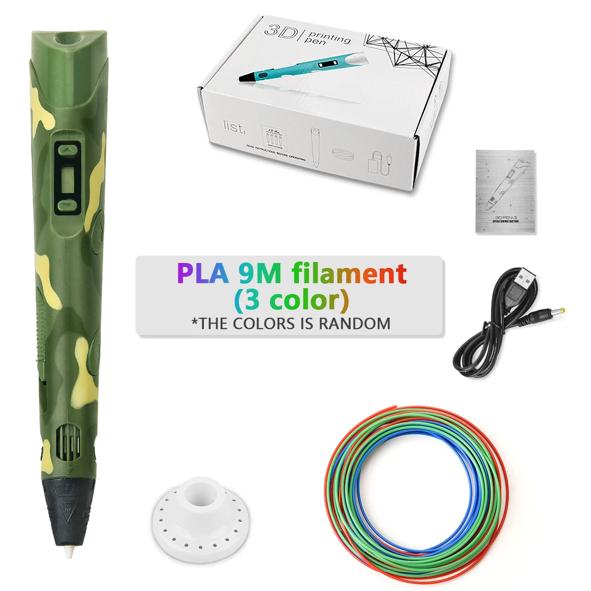 Camouflage-9M color Children’s 3D Printing Pen With LCD Screen for Creative Drawing