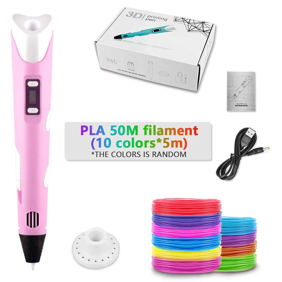 Pink-50M color Children’s 3D Printing Pen With LCD Screen for Creative Drawing