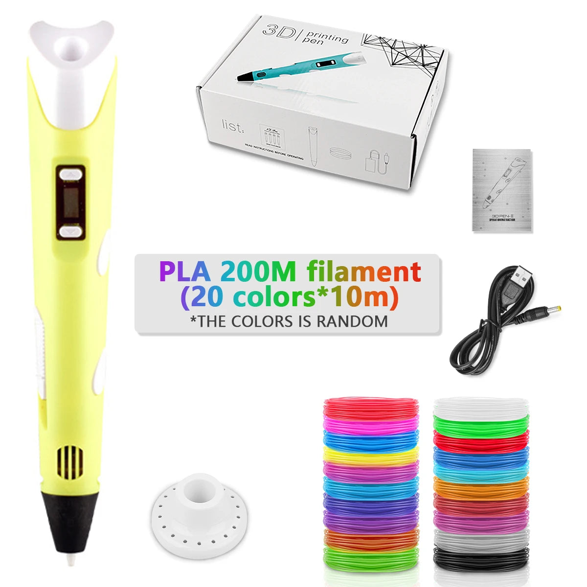 yellow-200M color Children’s 3D Printing Pen With LCD Screen for Creative Drawing