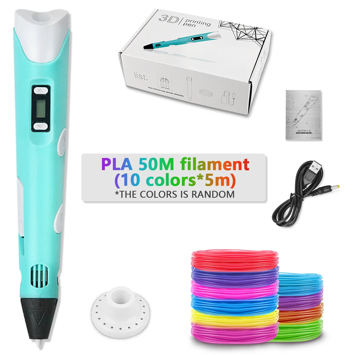 Blue-50M color Children’s 3D Printing Pen With LCD Screen for Creative Drawing
