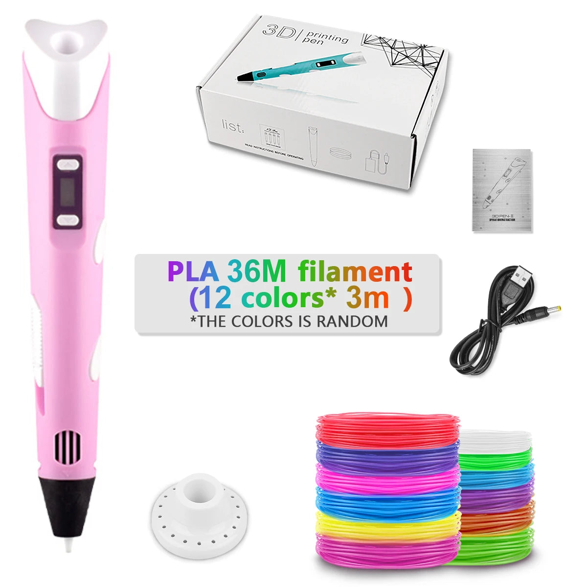 Pink-36MM color Children’s 3D Printing Pen With LCD Screen for Creative Drawing