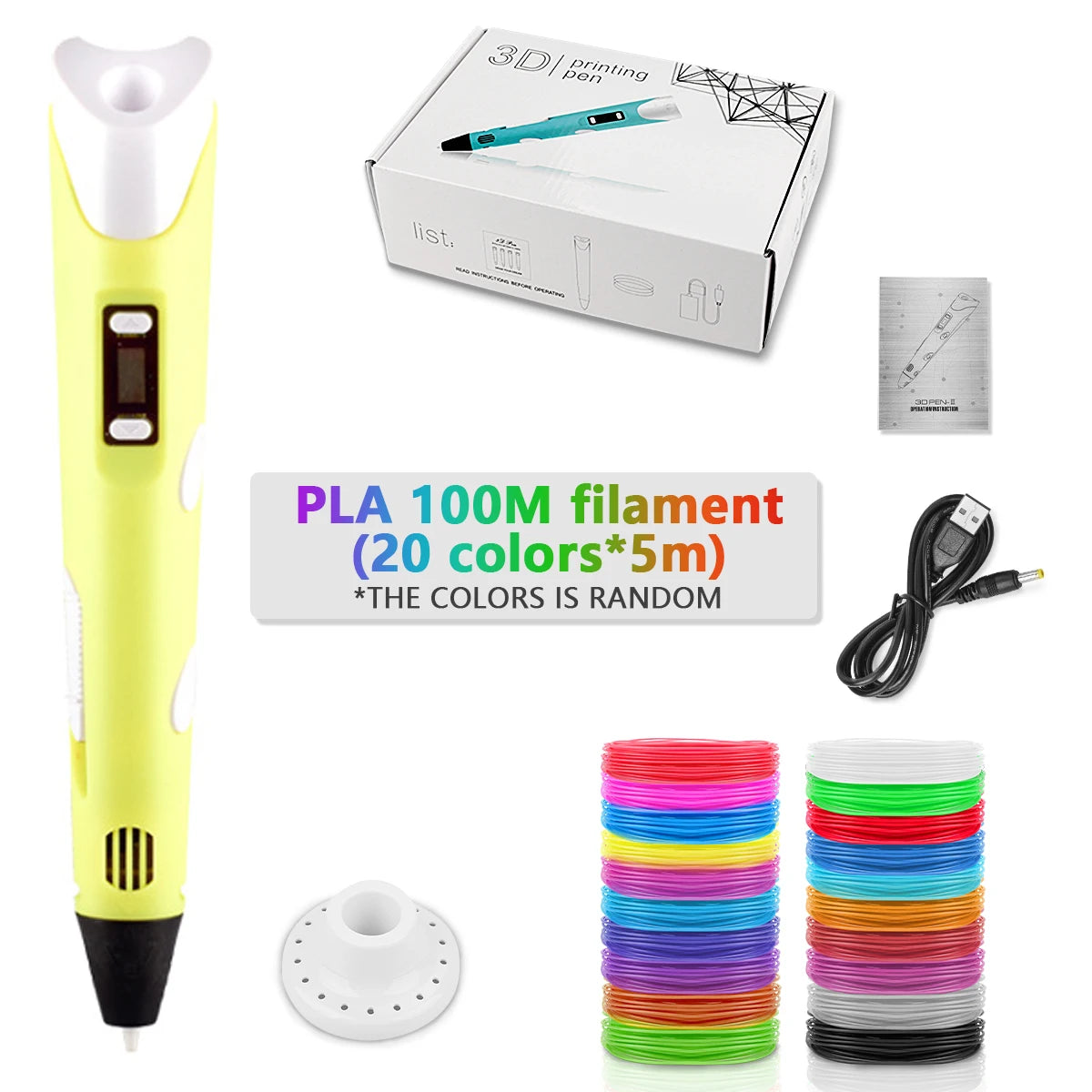 yellow-100M color Children’s 3D Printing Pen With LCD Screen for Creative Drawing