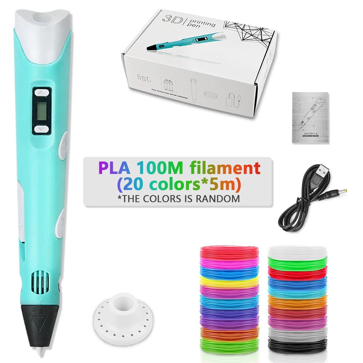 Blue-100M color Children’s 3D Printing Pen With LCD Screen for Creative Drawing