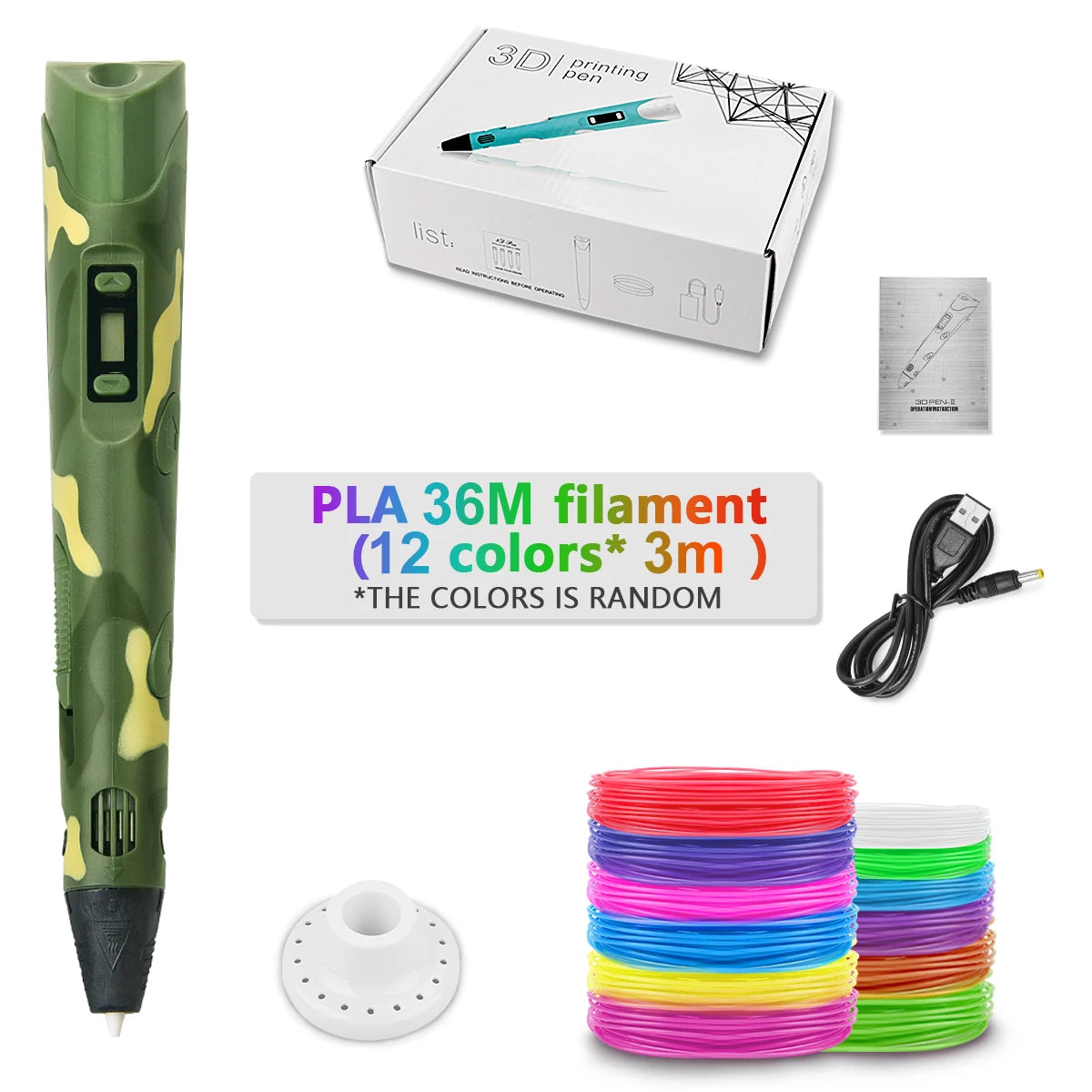 Camouflage-36M color Children’s 3D Printing Pen With LCD Screen for Creative Drawing