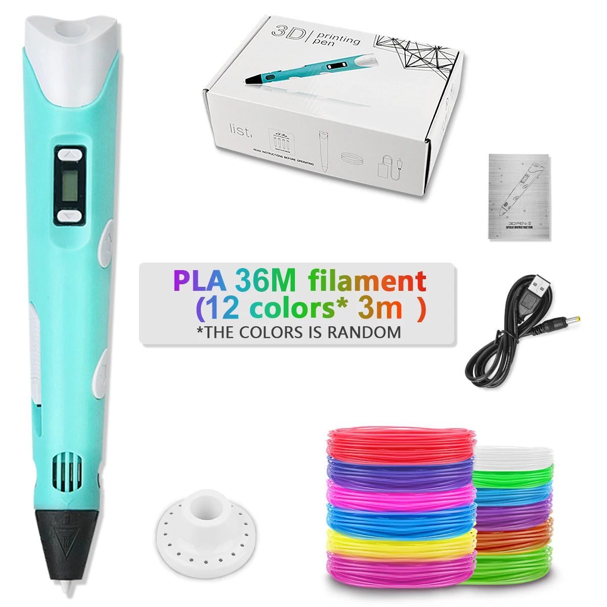 Blue-36M color Children’s 3D Printing Pen With LCD Screen for Creative Drawing